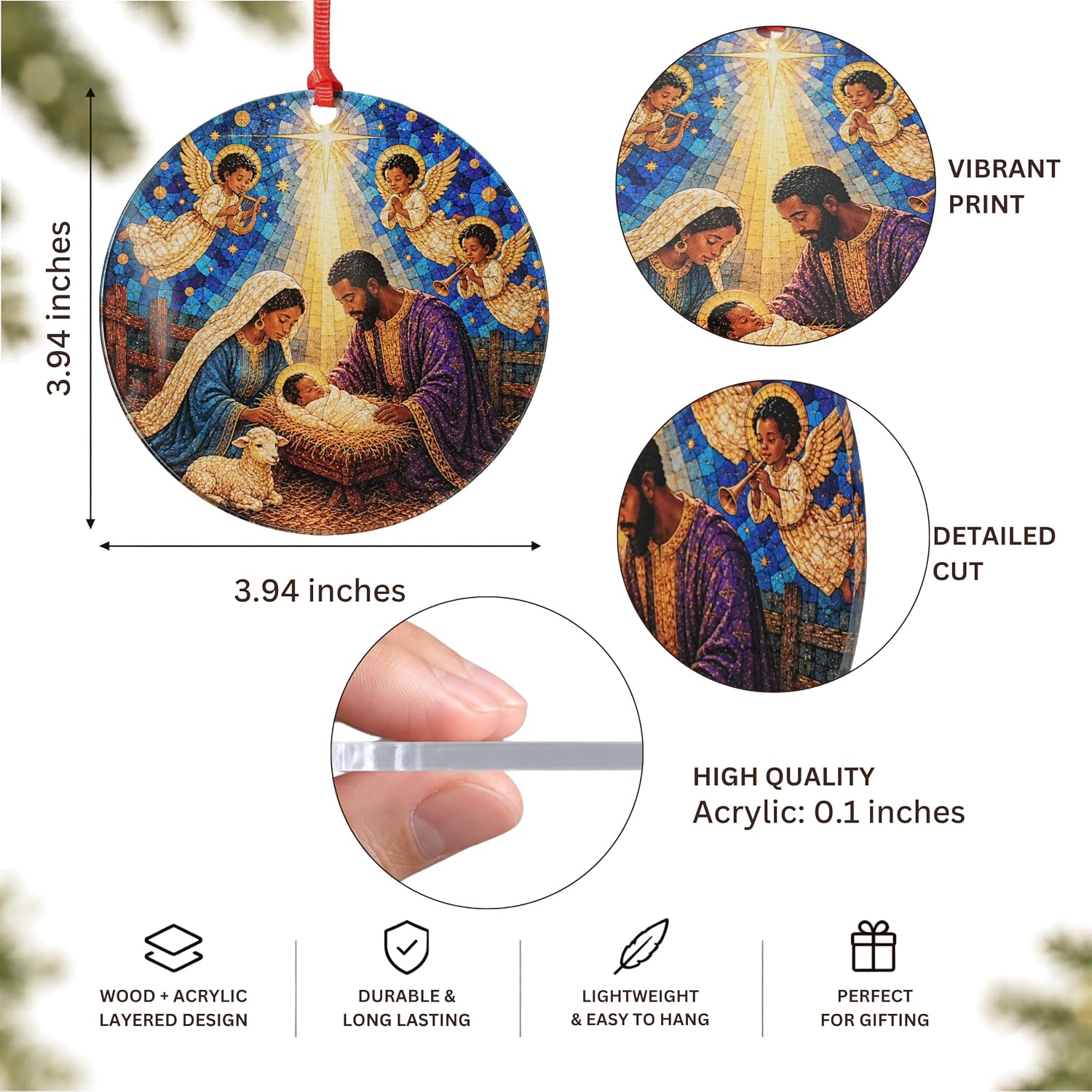 Black Nativity Christmas Ornament, African American Christmas Ornaments, Black Jesus Ornaments for Christmas Tree