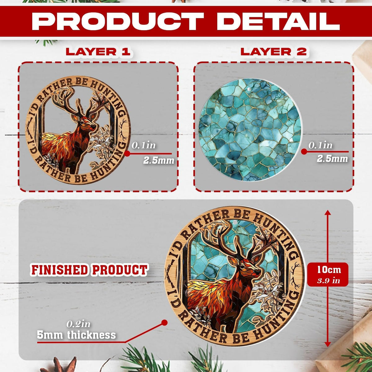 Deer Christmas Ornament, Hunting Theme Holiday Decor, Rustic Wildlife Keepsake Gift for Hunters and Outdoor Lovers