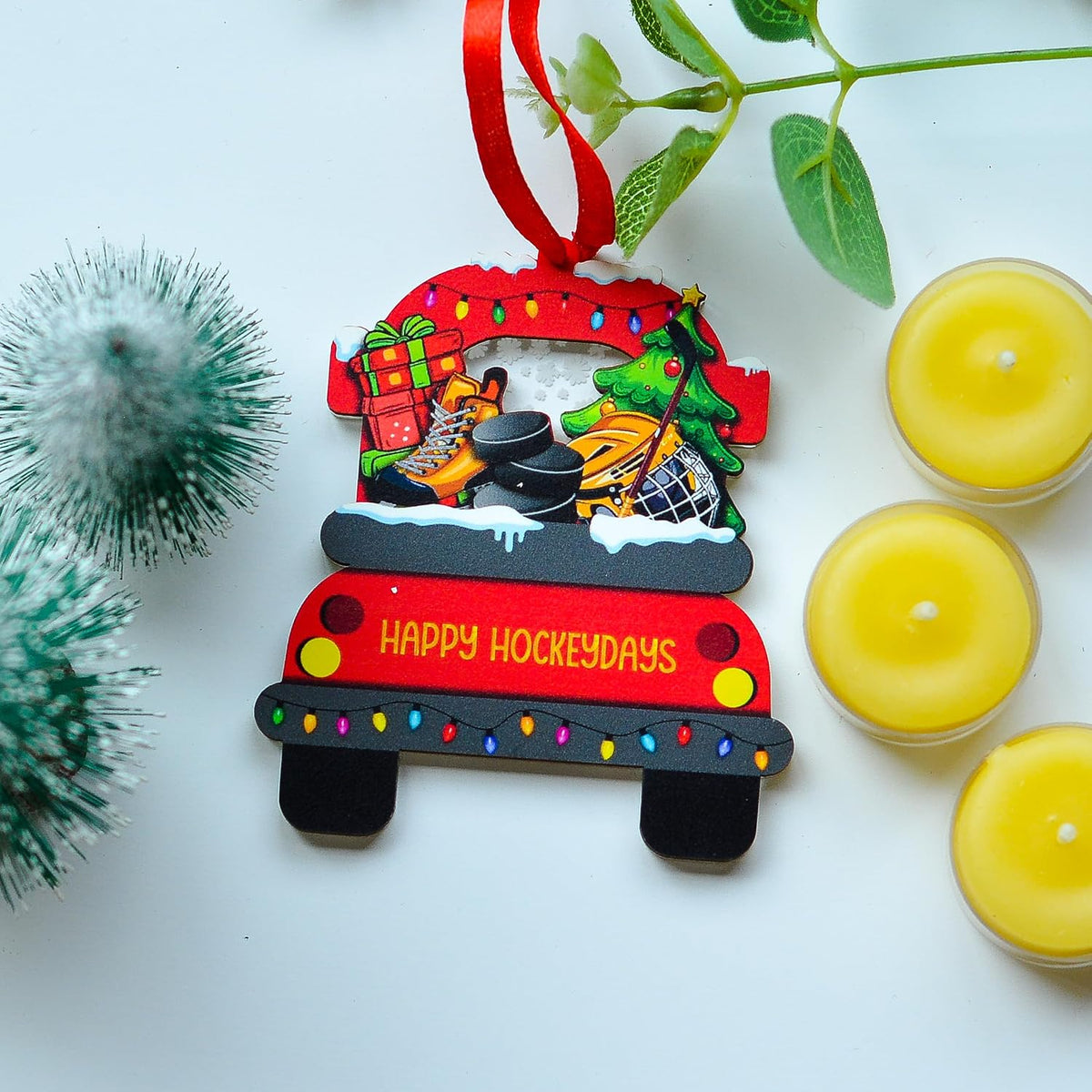 Hockey Christmas Ornament for Lovers, Fans, Players, Team - Skates, Helmet and Stick Keepsake Hanging Xmas Tree Decor