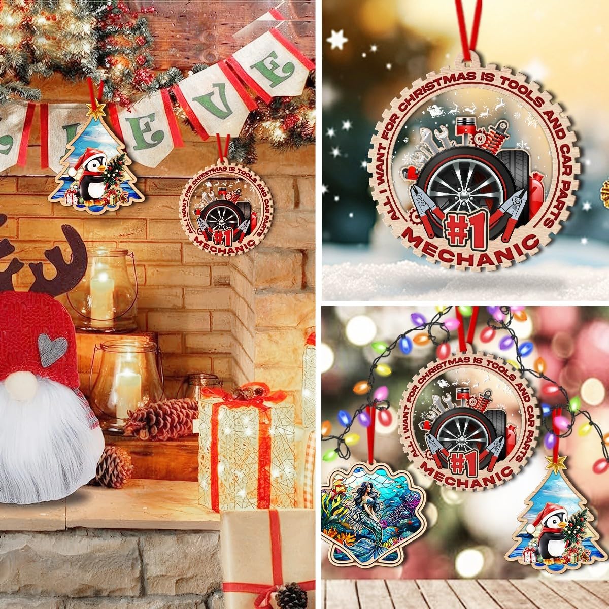 Mechanic Christmas Ornaments - 2 Layers Wood & Acrylic - Gifts & Decorations