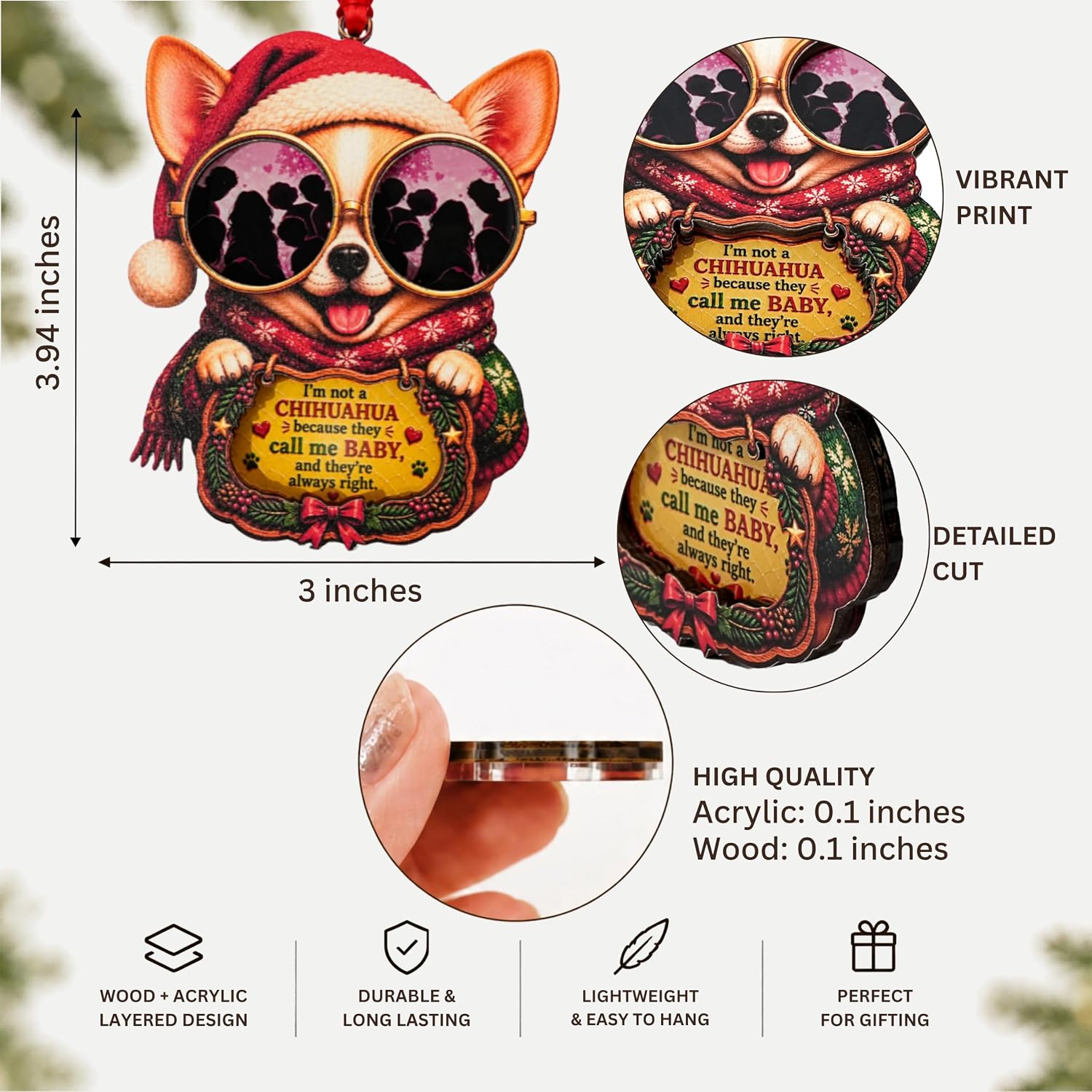 Chihuahua Christmas Ornament 2026, Chihuahua Christmas Ornament 2026, Wood & Acrylic Gift, Holiday Tree Decor