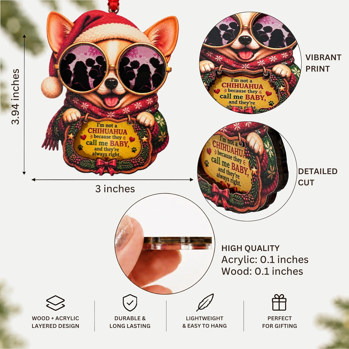 Chihuahua Christmas Ornament 2026, Chihuahua Christmas Ornament 2026, Wood & Acrylic Gift, Holiday Tree Decor