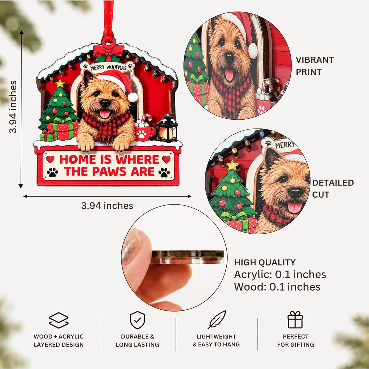 Cairn Terrier Christmas Ornament 2026, Dog Lover Ornaments Gift, 3D Wood Acrylic Christmas Decor, Wood & Acrylic Gift