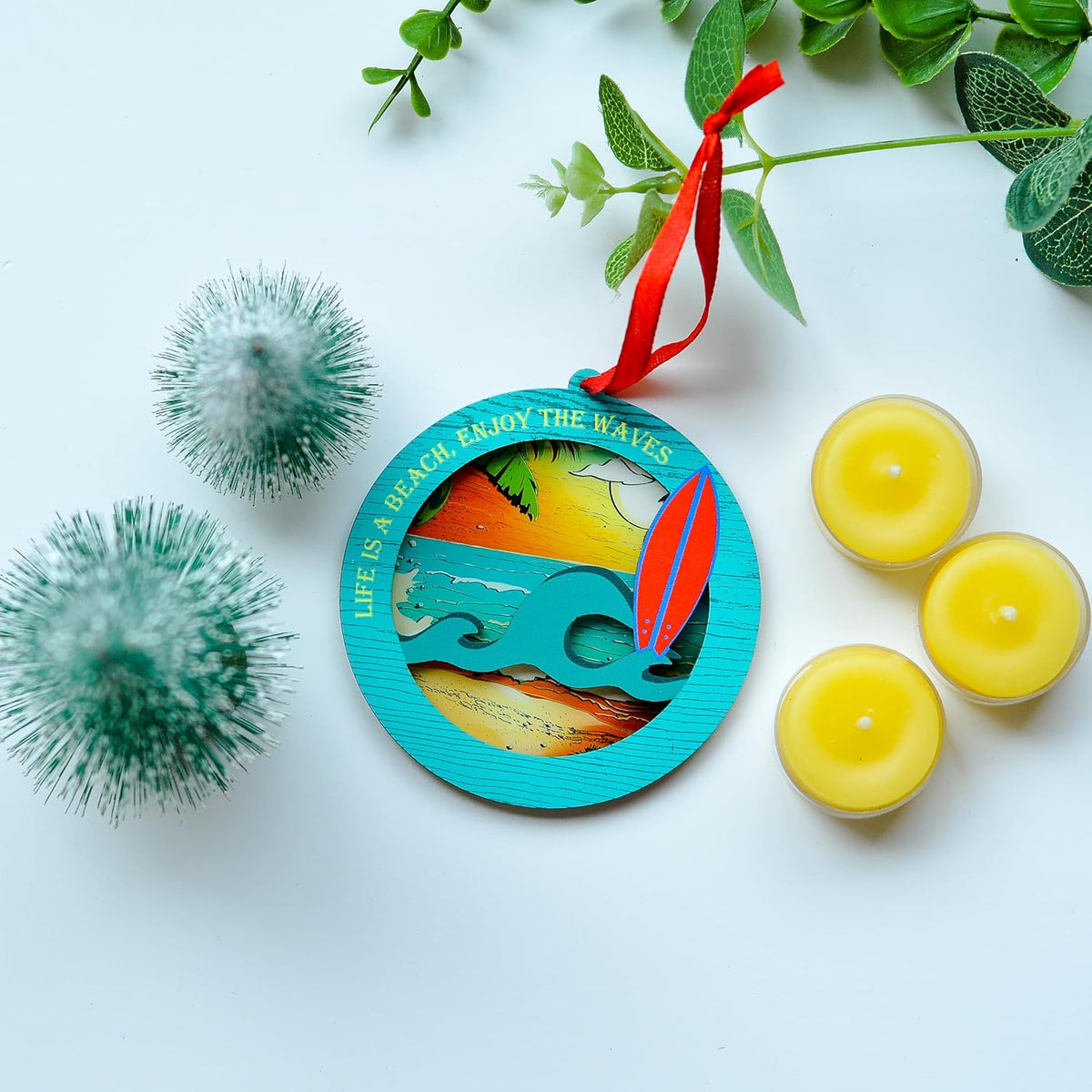 Christmas Ornament for Surfer, Wave Surfing Surfboard Christmas Ornament, for Surf Enthusiasts, Surfers, Surfboarding Lovers Xmas Tree Decor