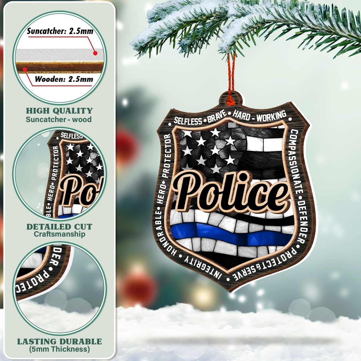Police Christmas Ornament, Officer Tree Decoration, Unique Law Enforcement Gift for Men, Women, Police Officers and Academy Graduates