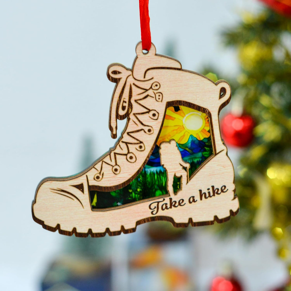 Hiking Christmas Ornament, Hiking Boot Backpacking Camping Christmas Tree Ornaments, for Hikers, Hiking Nature Lover, Adventurers Decor