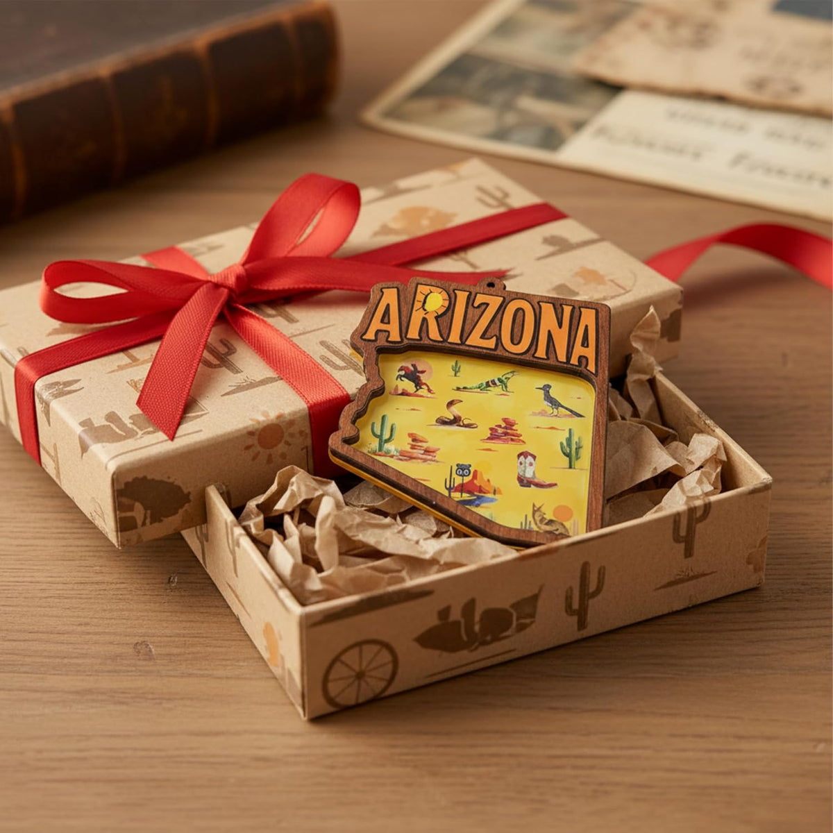 Arizona Christmas Ornament, Unique Arizona Ornaments for Christmas Tree, Southwestern Holiday Decor, Xmas Gifts, 3D Wooden Acrylic Cut State Souvenir Gift for Men Women Family Friends