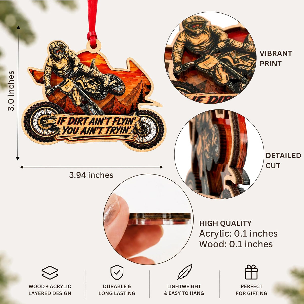 Dirt Bike Christmas Ornament 2026, Dirt Bike Ornaments for Christmas Tree 2026, 2-Layer Wood Acrylic Gifts