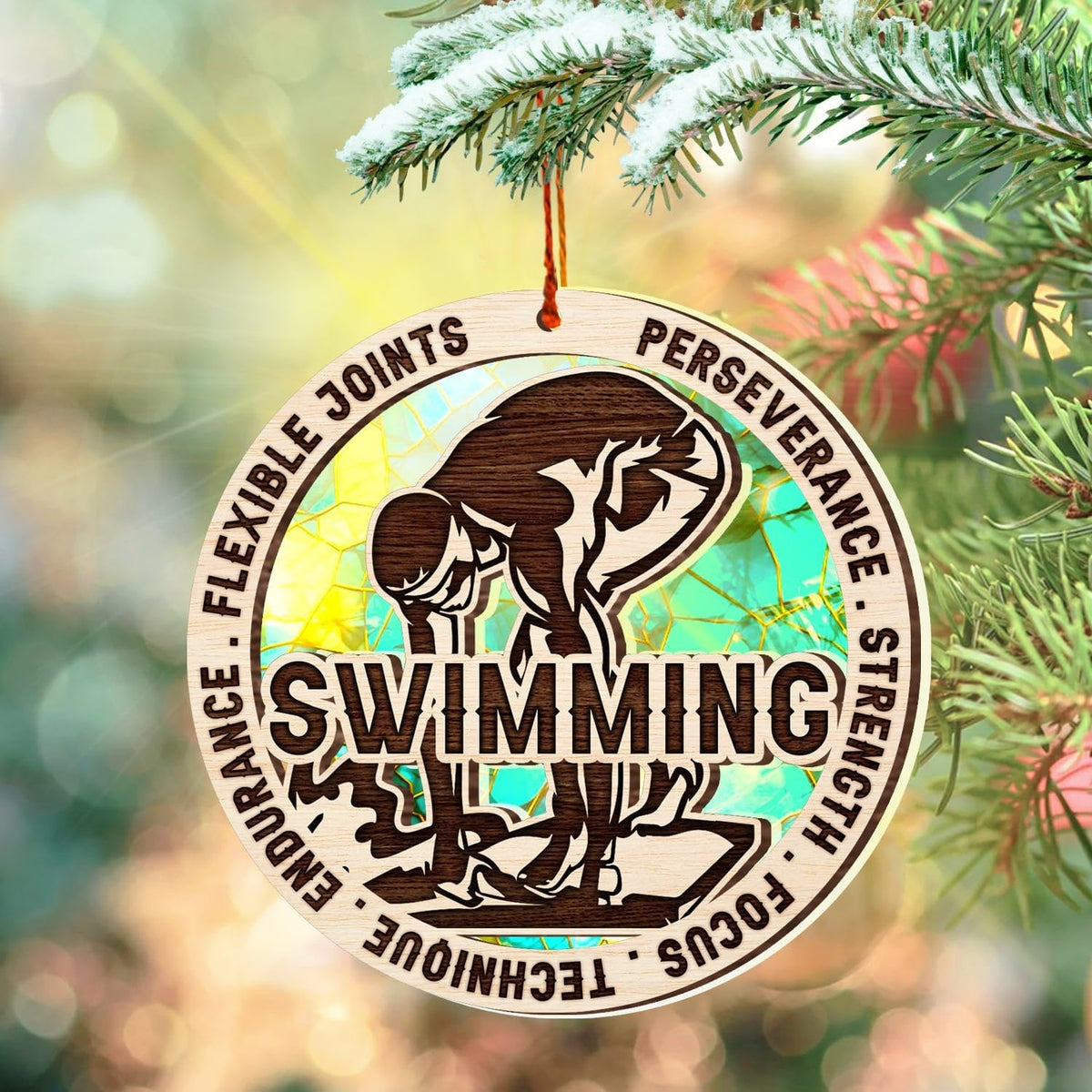 Swimming Christmas Ornament, Swimmer Tree Decor, Suncatcher Keepsake Gift for Swim Lovers, Coaches and Athletes