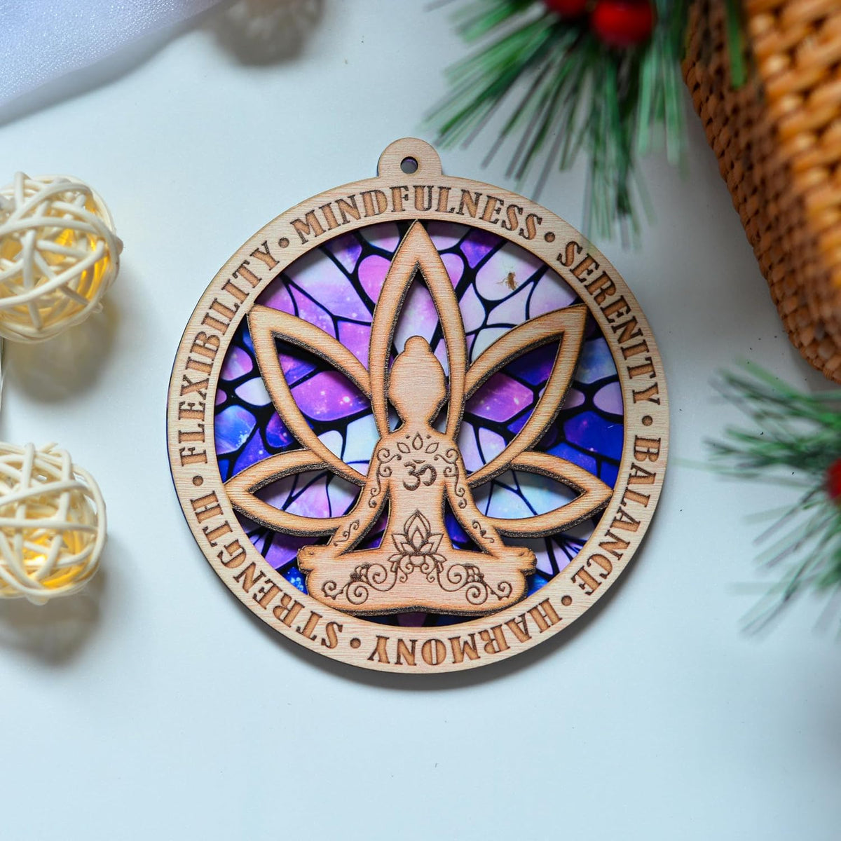 Yoga Christmas Ornament, Namaste Design Tree Decor, Mindfulness Keepsake Gift for Yoga Lovers and Practitioners