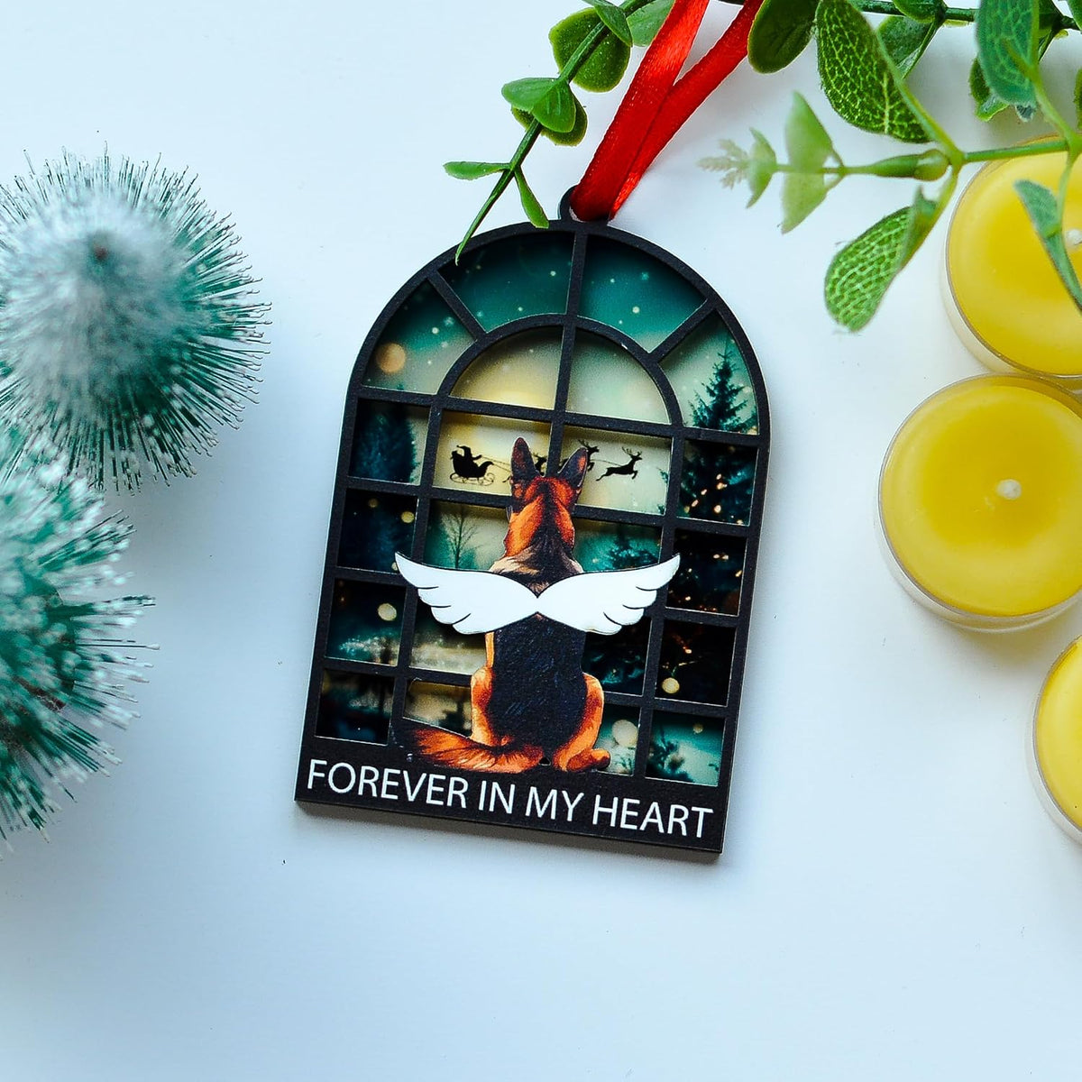 German Shepherd Christmas Ornament, Angel Memorial Keepsake for Dog Owners, Pet Loss Remembrance Tree Decor