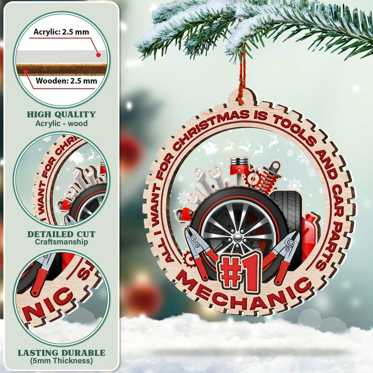 Mechanic Christmas Ornaments - 2 Layers Wood & Acrylic - Gifts & Decorations