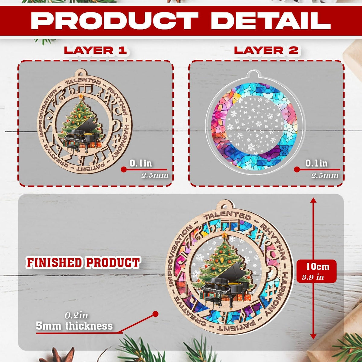 Piano Christmas Ornament, Music Suncatcher Tree Decoration, Elegant Keepsake Gift for Piano Players and Music Lovers