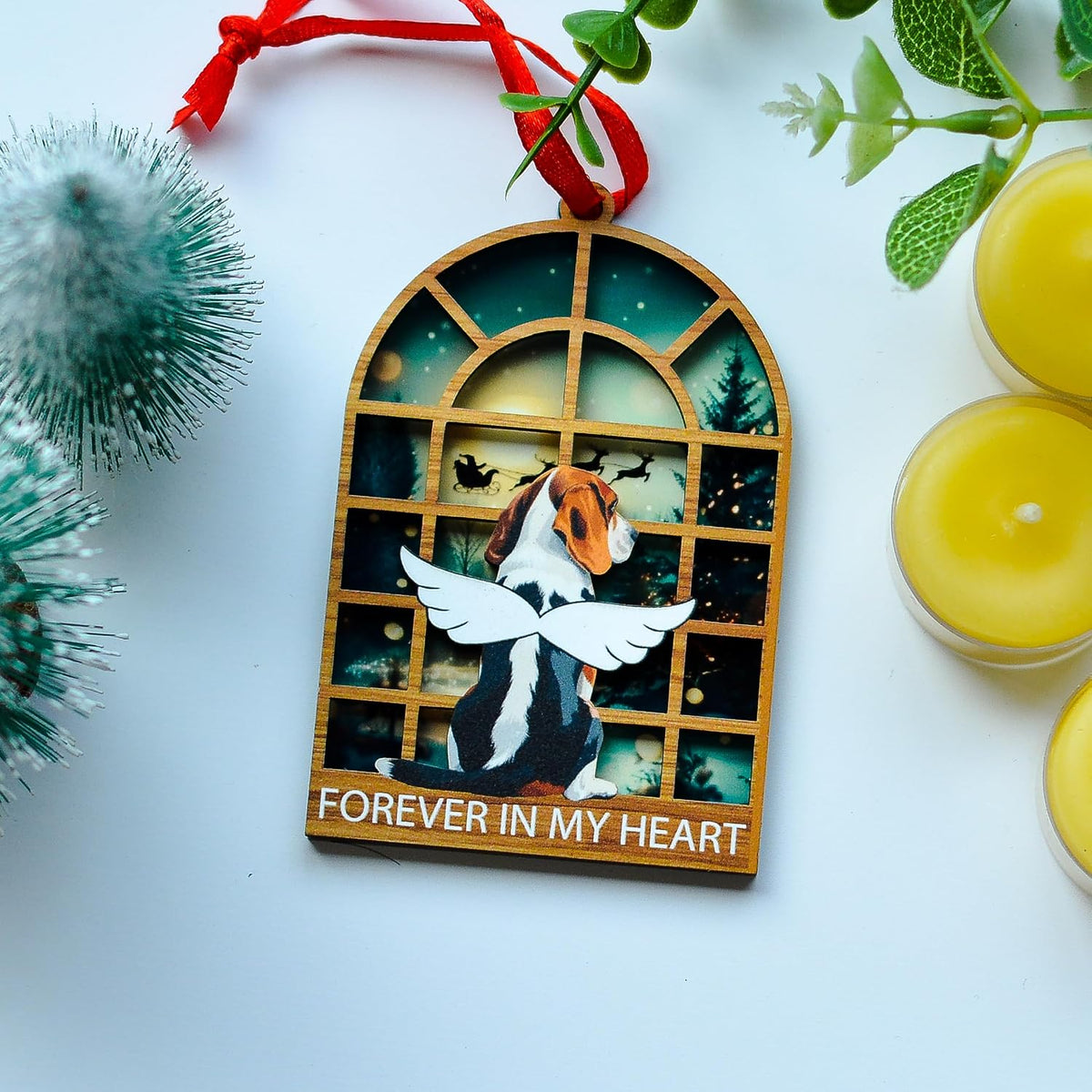 Beagle Dog Christmas Ornament, Angel Memorial Keepsake for Dog Owners, Pet Lover Holiday Tree Decoration