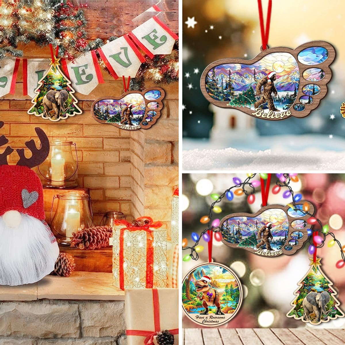 Bigfoot Christmas Ornaments - Bigfoot Ornaments for Christmas Tree - Bigfoot Suncatcher Ornament 2025 - Big Foot Sasquatch Gifts - Bigfoot Gifts for Men, Women, Kids - Bigfoot Christmas Decorations