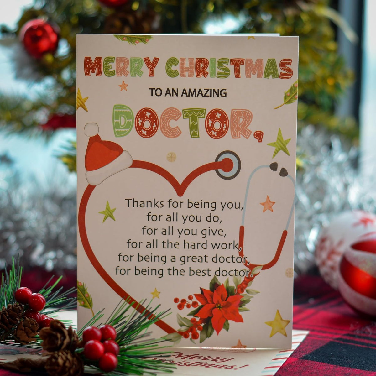 Christmas Thank You Card for Doctor with Envelope and Seal – Holiday Appreciation Greeting