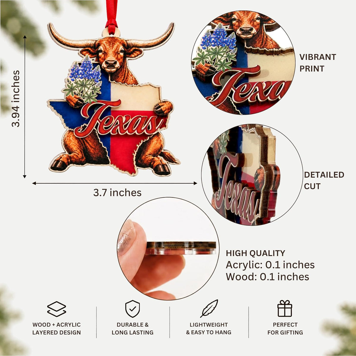 Texas Christmas Ornament 2026, Texas Christmas Ornament for Christmas Tree 2026, Longhorn State Flag Ornaments