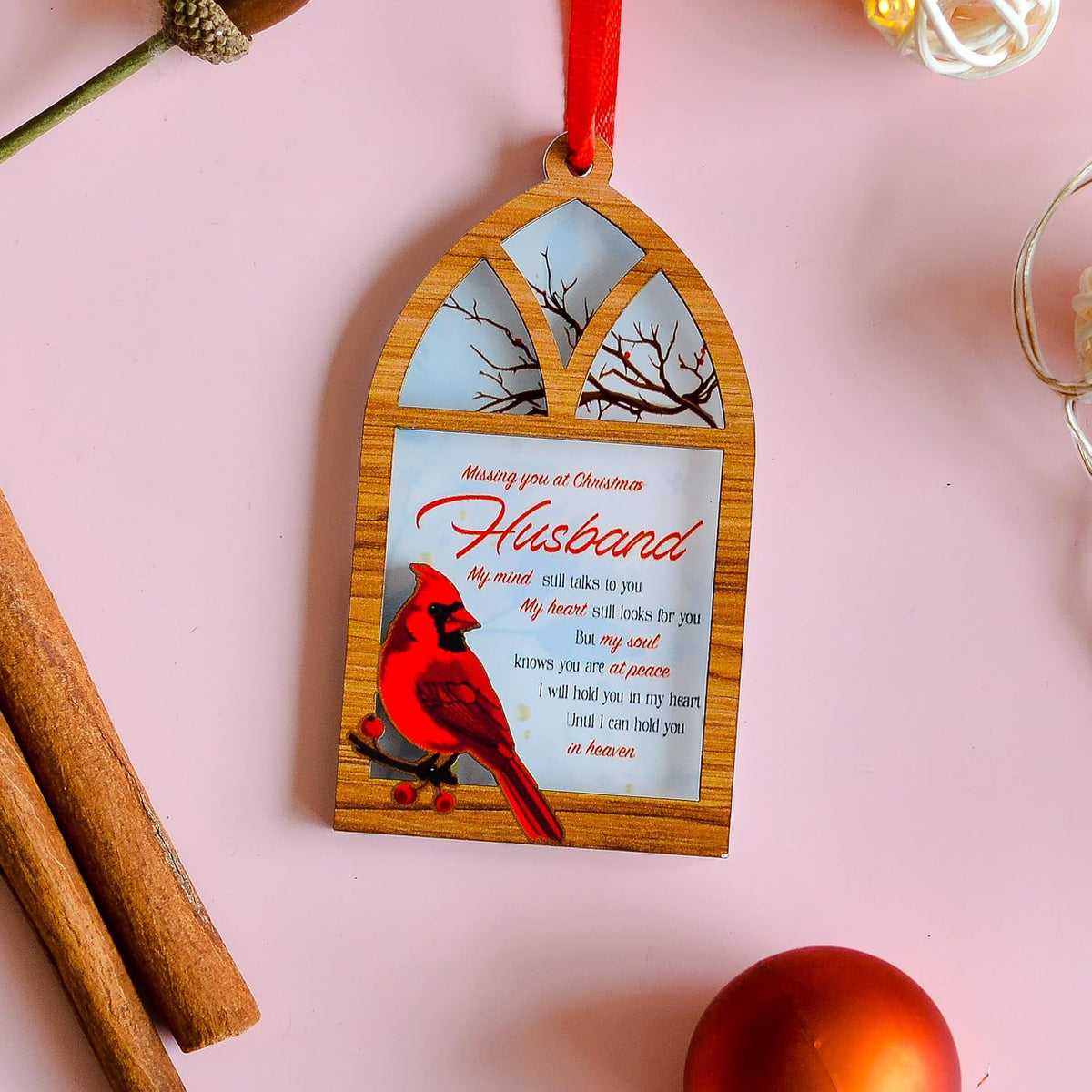 Husband Memorial Christmas Ornament, Cardinal Remembrance Keepsake, Sympathy Gift for Loss of Loved One