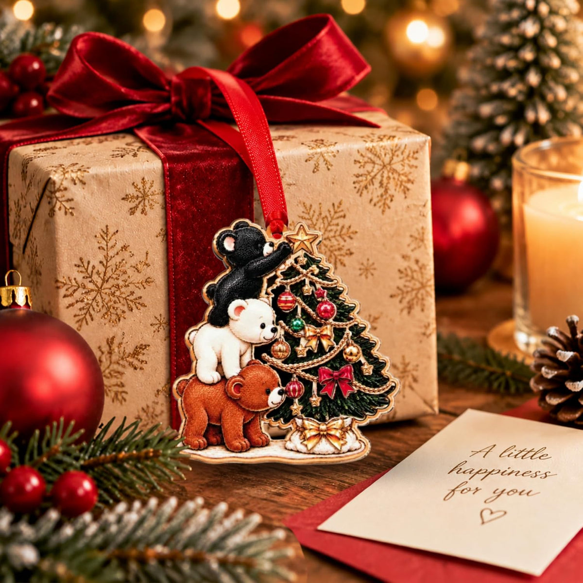 Bear Christmas Ornament 2026, Bear Ornaments for Christmas Tree, Cute Black Polar Brown Bears Ornament