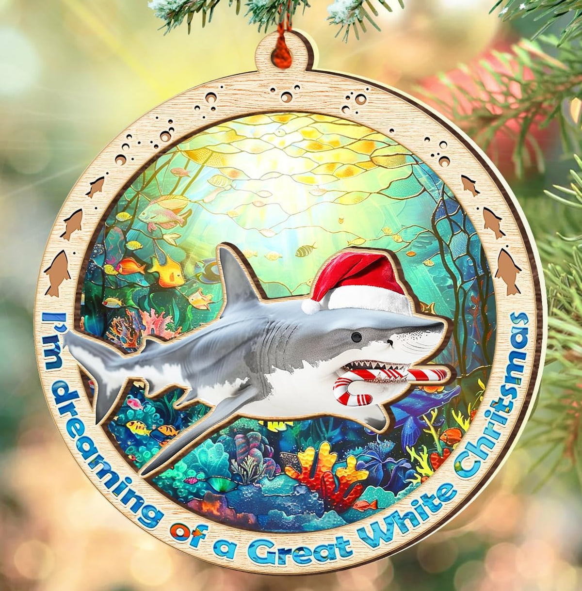 Shark Suncatcher Ornament - Christmas Tree Decorations 2024 - Gifts for Shark Lovers