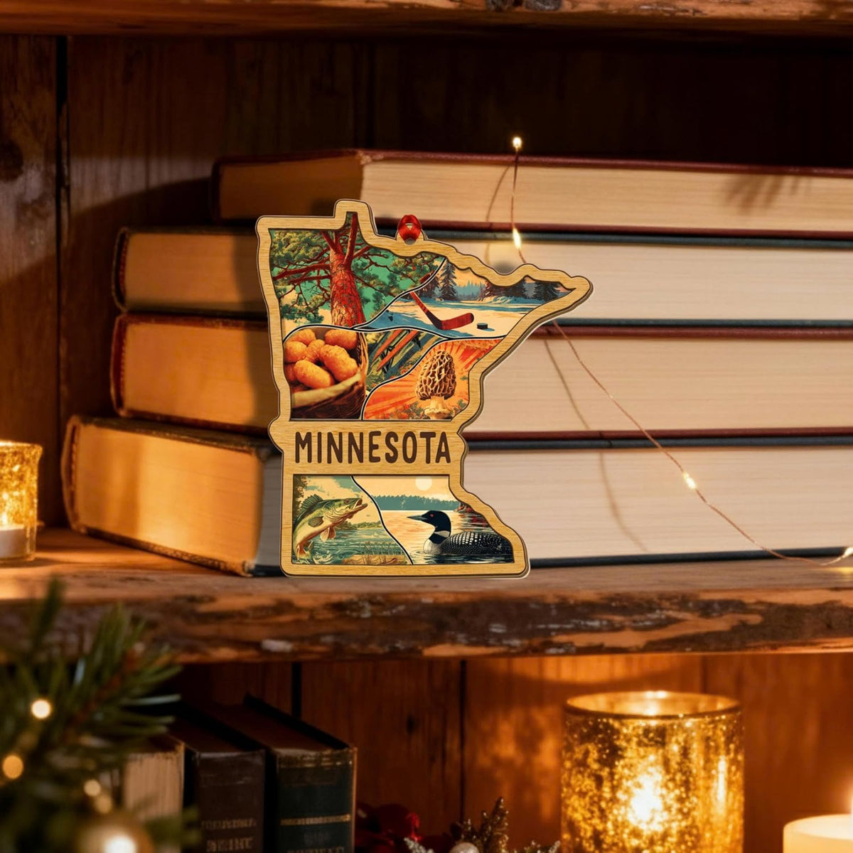Minnesota Christmas Ornament, Layered Wood Acrylic State Decor, Unique Minnesota Ornaments for Christmas Tree, Xmas Gifts, 3D Wooden Acrylic Cut Gift for Men Women Family Friends