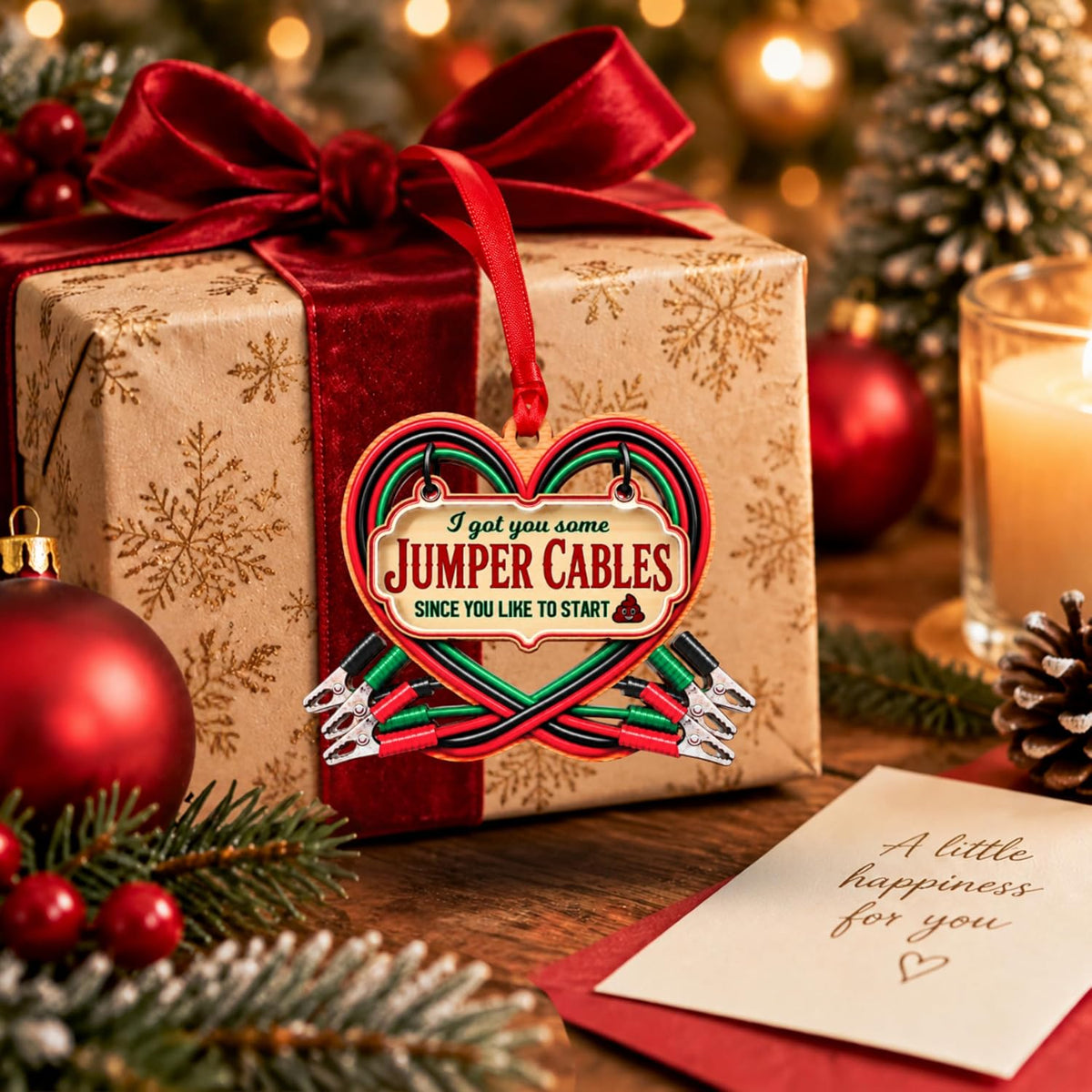 I Got You Some Jumper Cables Christmas Ornament 2026, Funny Gift for Friend Coworker Family, Wood & Acrylic Gift