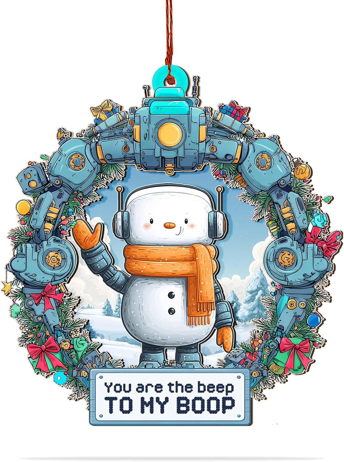 Robot Ornament, Funny Christmas Robot Ornaments, 3D Double Layer Wood Acrylic Tech Holiday Decor for Christmas Tree, Gift for Nerdy Couples and Robotics Enthusiasts