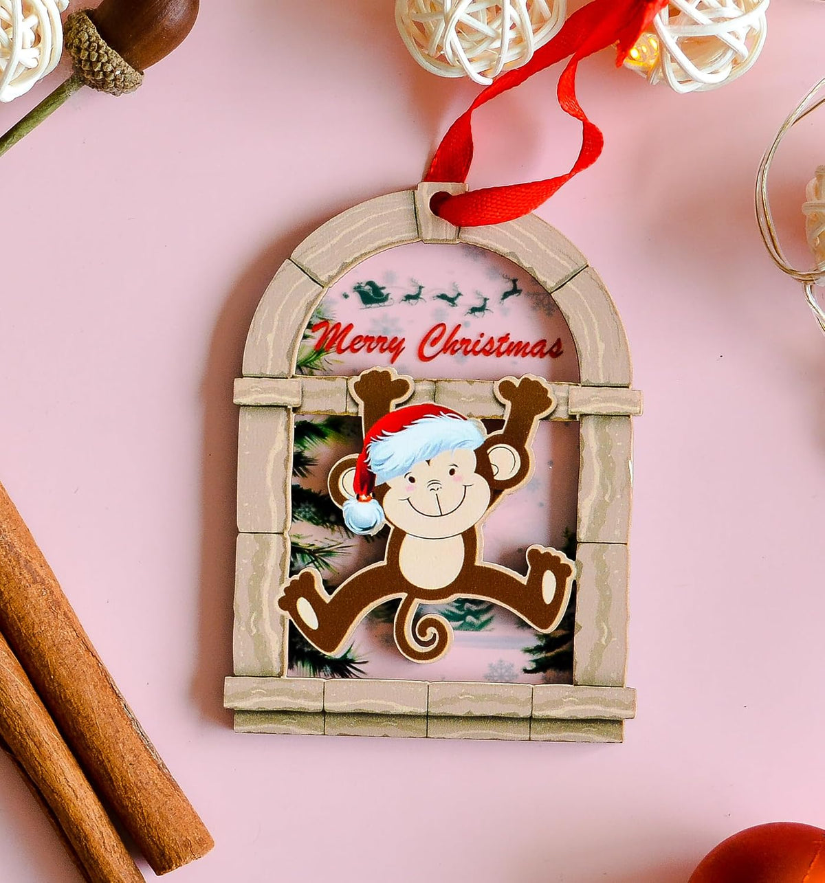 Monkey Christmas Ornament, Cute Animal Tree Decor, Holiday Keepsake Gift for Monkey Lovers and Wildlife Fans