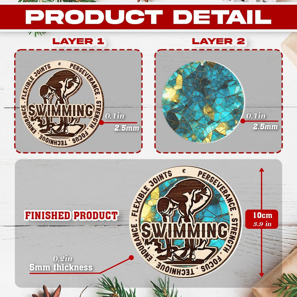 Swimming Christmas Ornament, Swimmer Tree Decor, Suncatcher Keepsake Gift for Swim Lovers, Coaches and Athletes