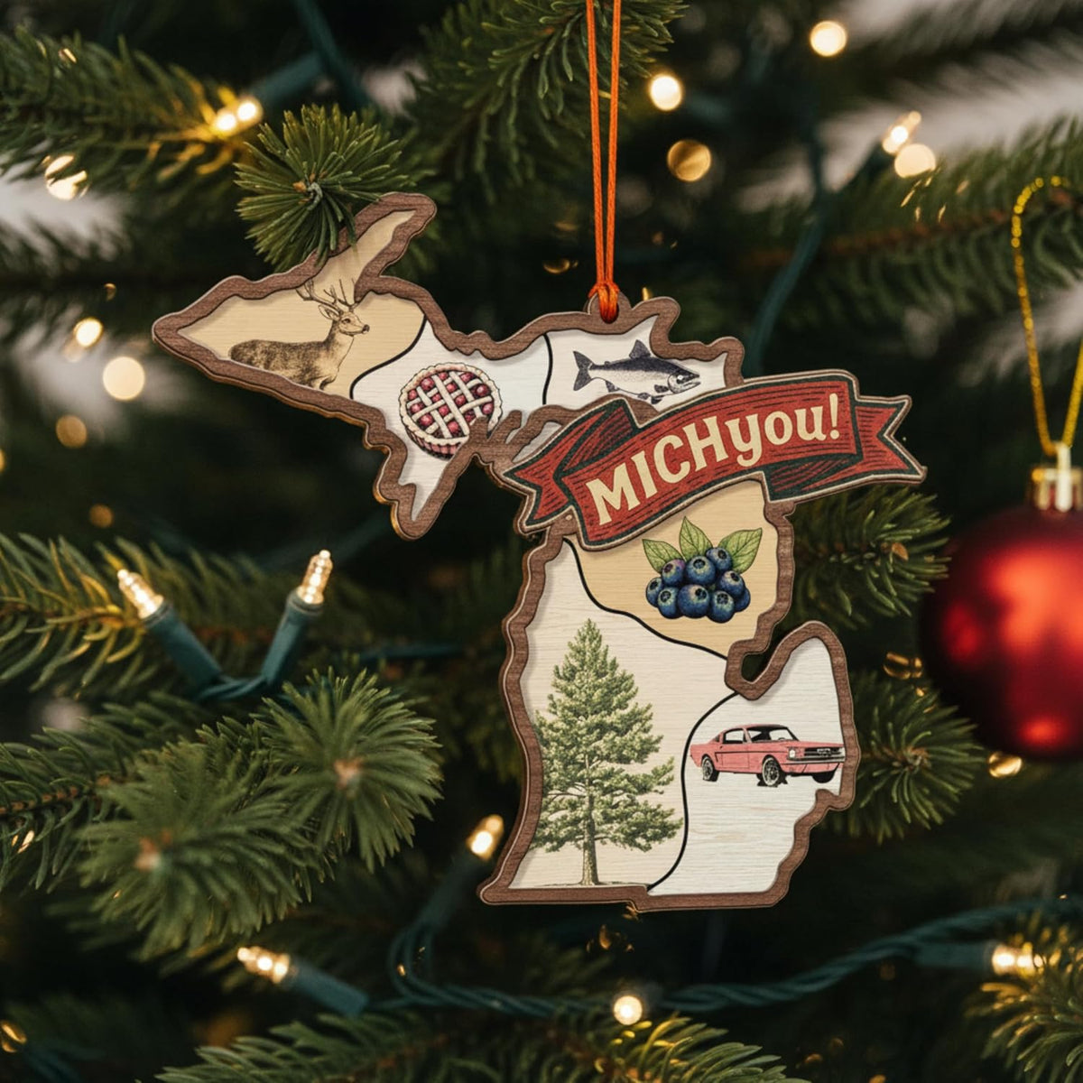 Michigan Ornament, Michigan Christmas Ornaments for Tree, Xmas Gifts, 3D Wooden Acrylic Cut Gift for State Lovers Men Women Family Friends, State Map Souvenir
