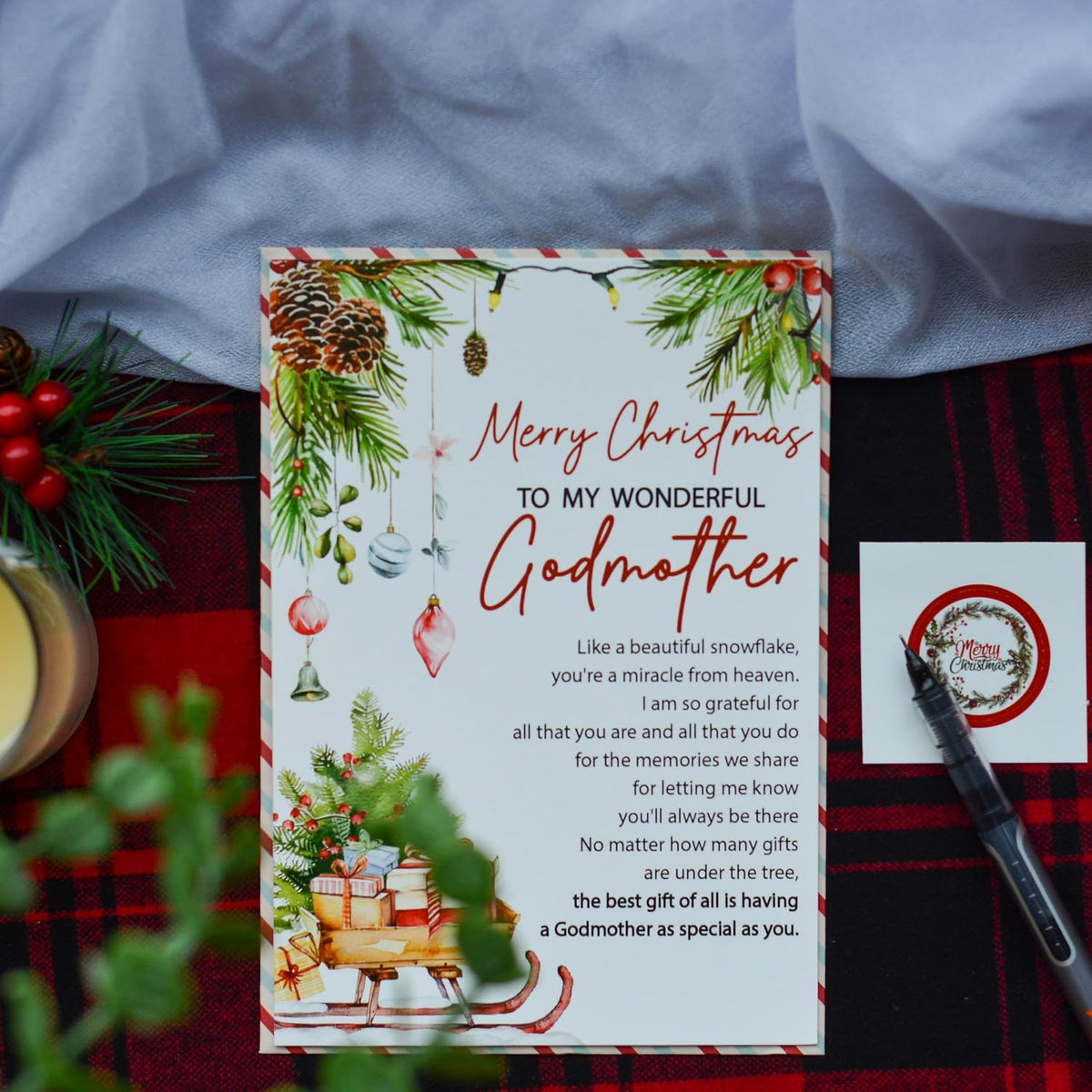 Christmas Card for Godmother with Envelope and Seal – Loving Holiday Greeting to Show Your Appreciation