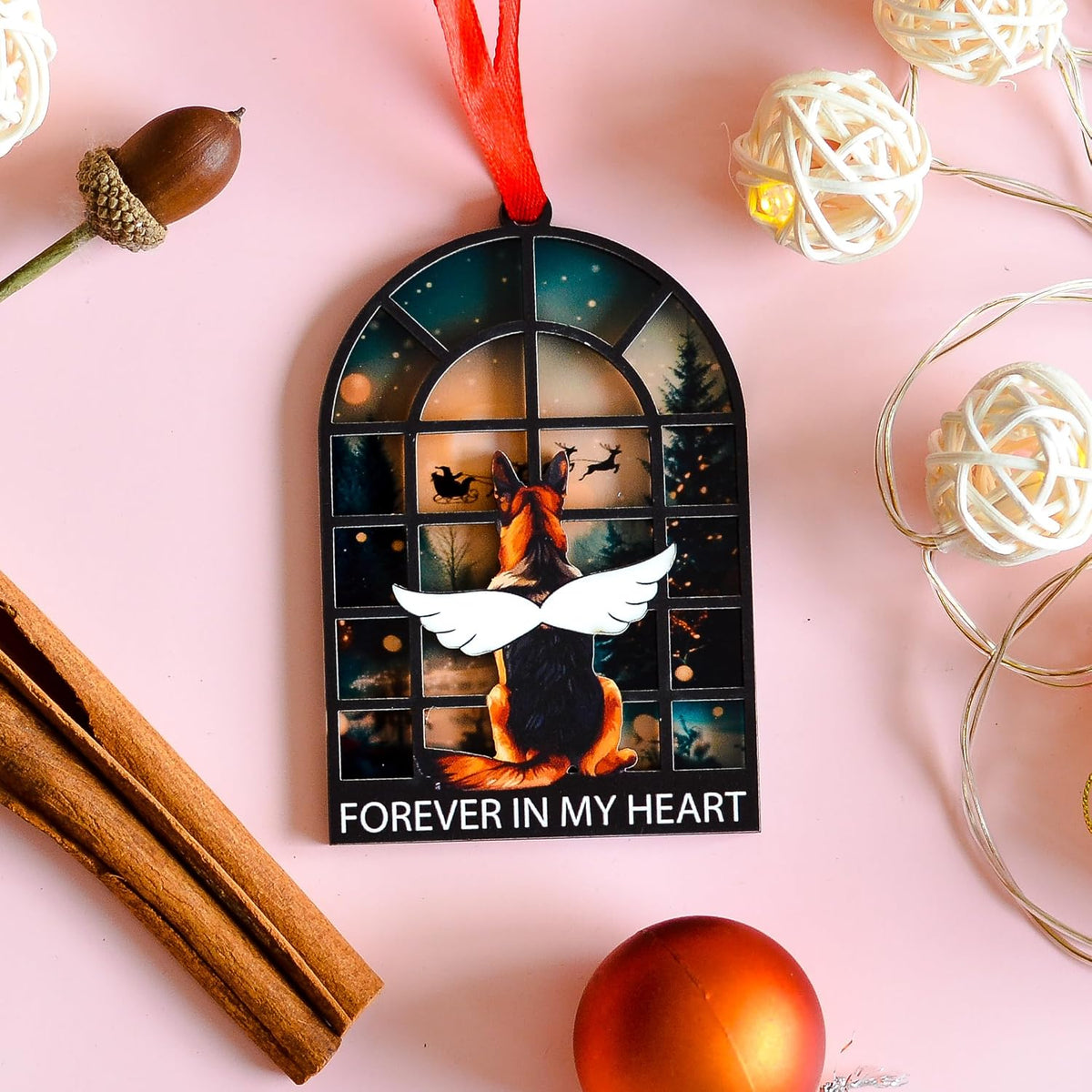 German Shepherd Christmas Ornament, Angel Memorial Keepsake for Dog Owners, Pet Loss Remembrance Tree Decor