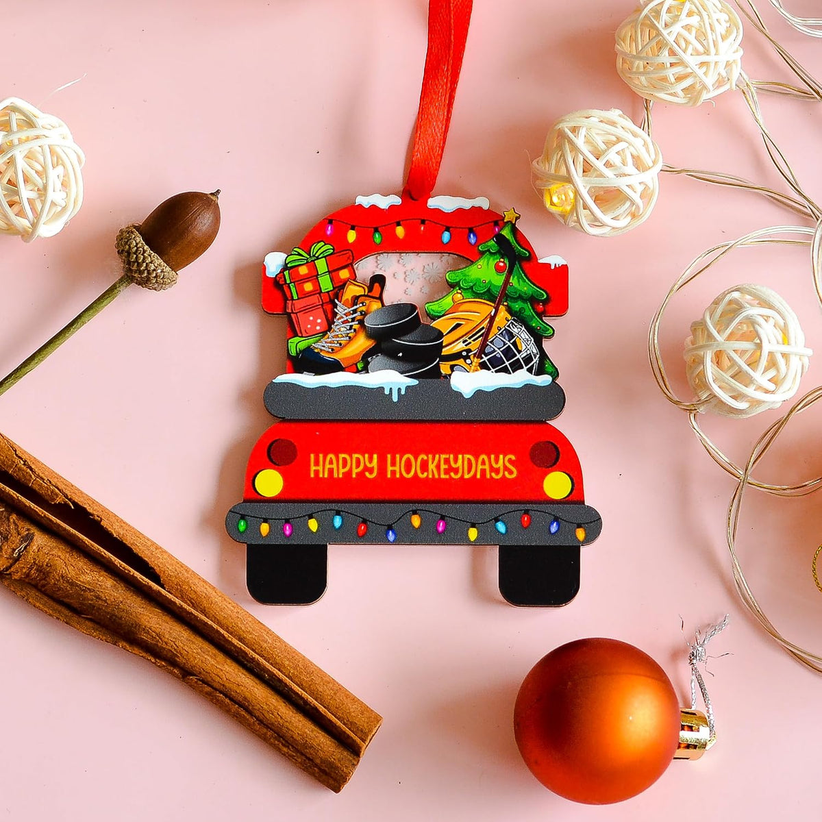 Hockey Christmas Ornament for Lovers, Fans, Players, Team - Skates, Helmet and Stick Keepsake Hanging Xmas Tree Decor