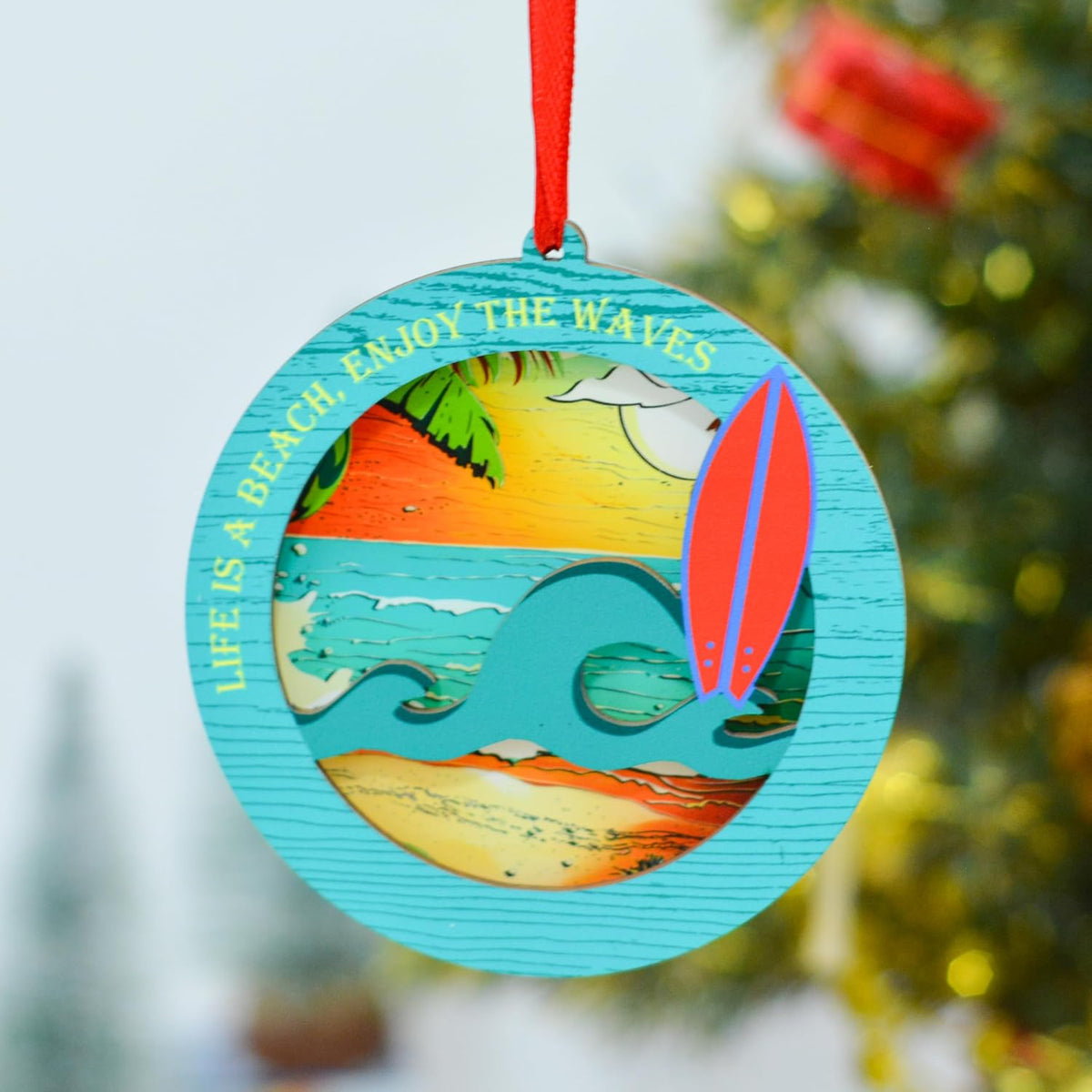 Christmas Ornament for Surfer, Wave Surfing Surfboard Christmas Ornament, for Surf Enthusiasts, Surfers, Surfboarding Lovers Xmas Tree Decor