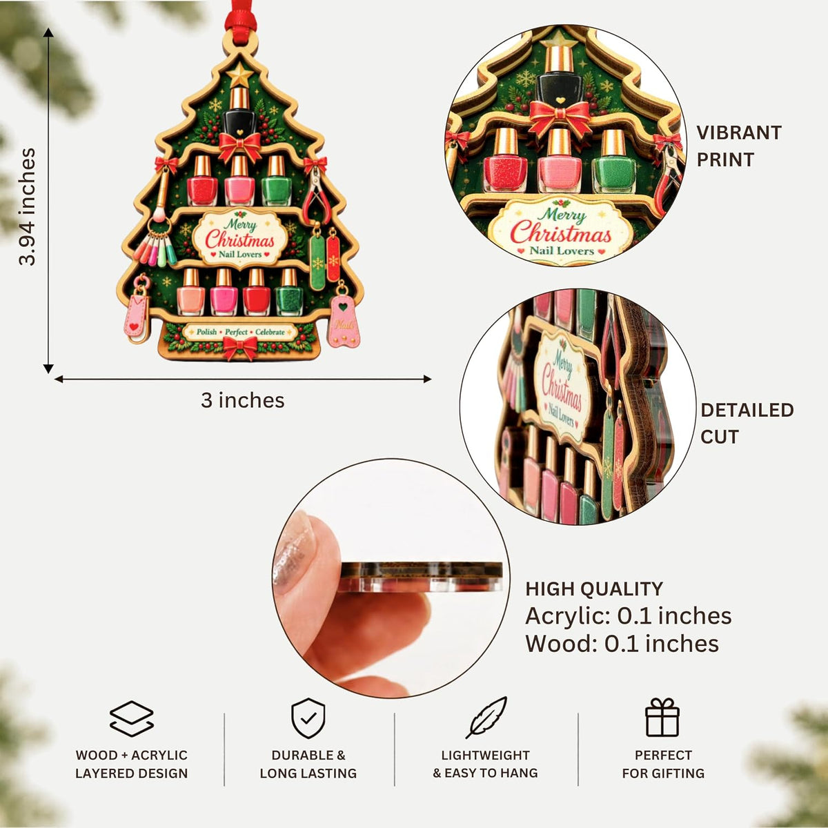Nail Tech Christmas Ornament 2026, Nail Polish Ornament Christmas Tree Decor, Manicure Gift for Nail Technician Women