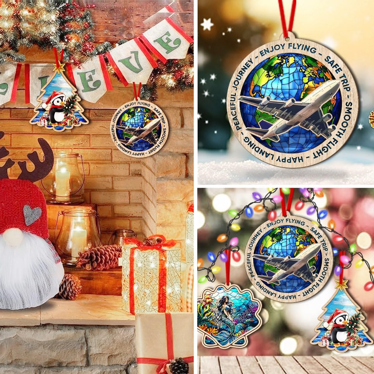 Airplane Christmas Ornaments - Plane Suncatcher - Gifts for Plane Lovers