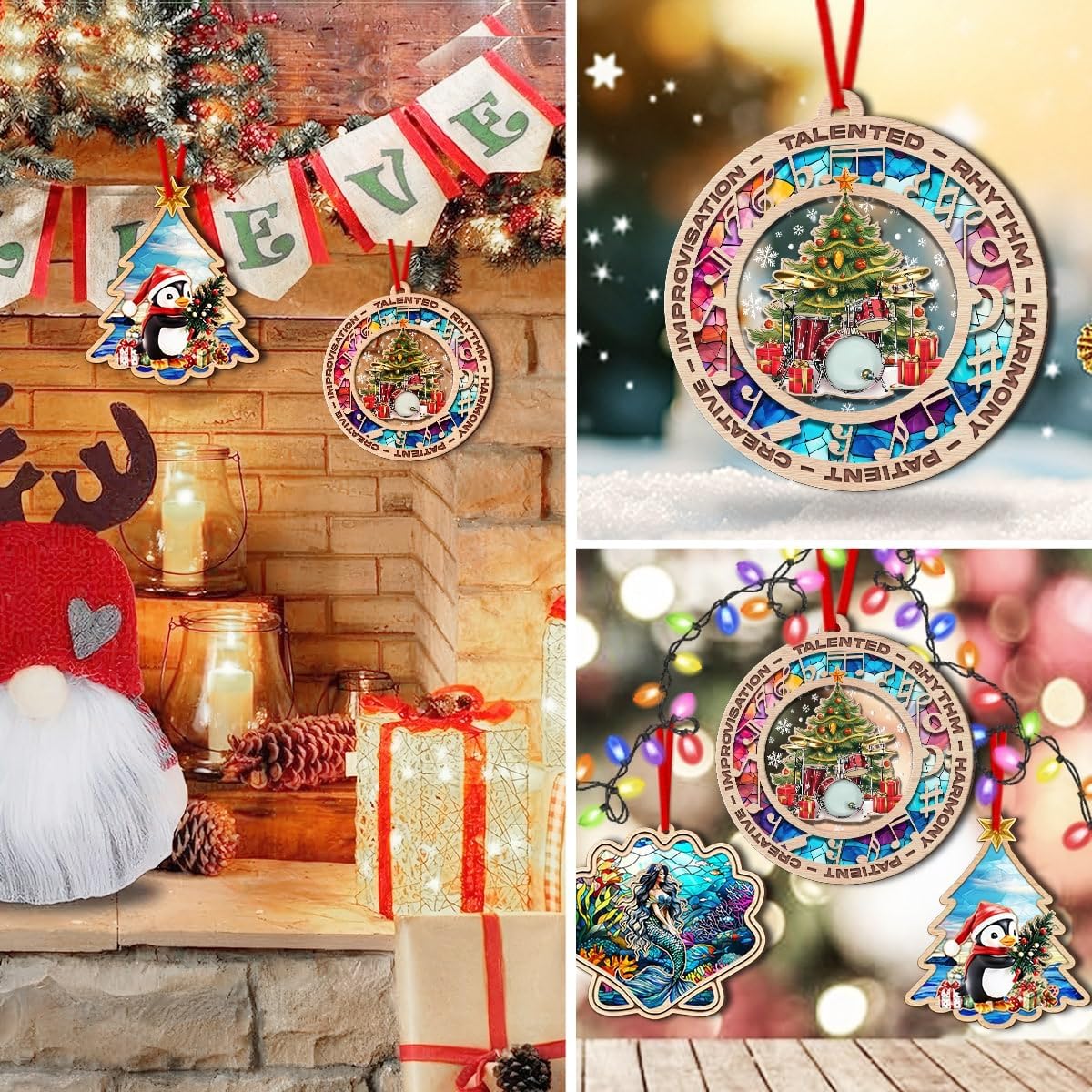 Drummer Christmas Ornament, Music Theme Suncatcher Tree Decor, Keepsake Gift for Drummers and Music Lovers