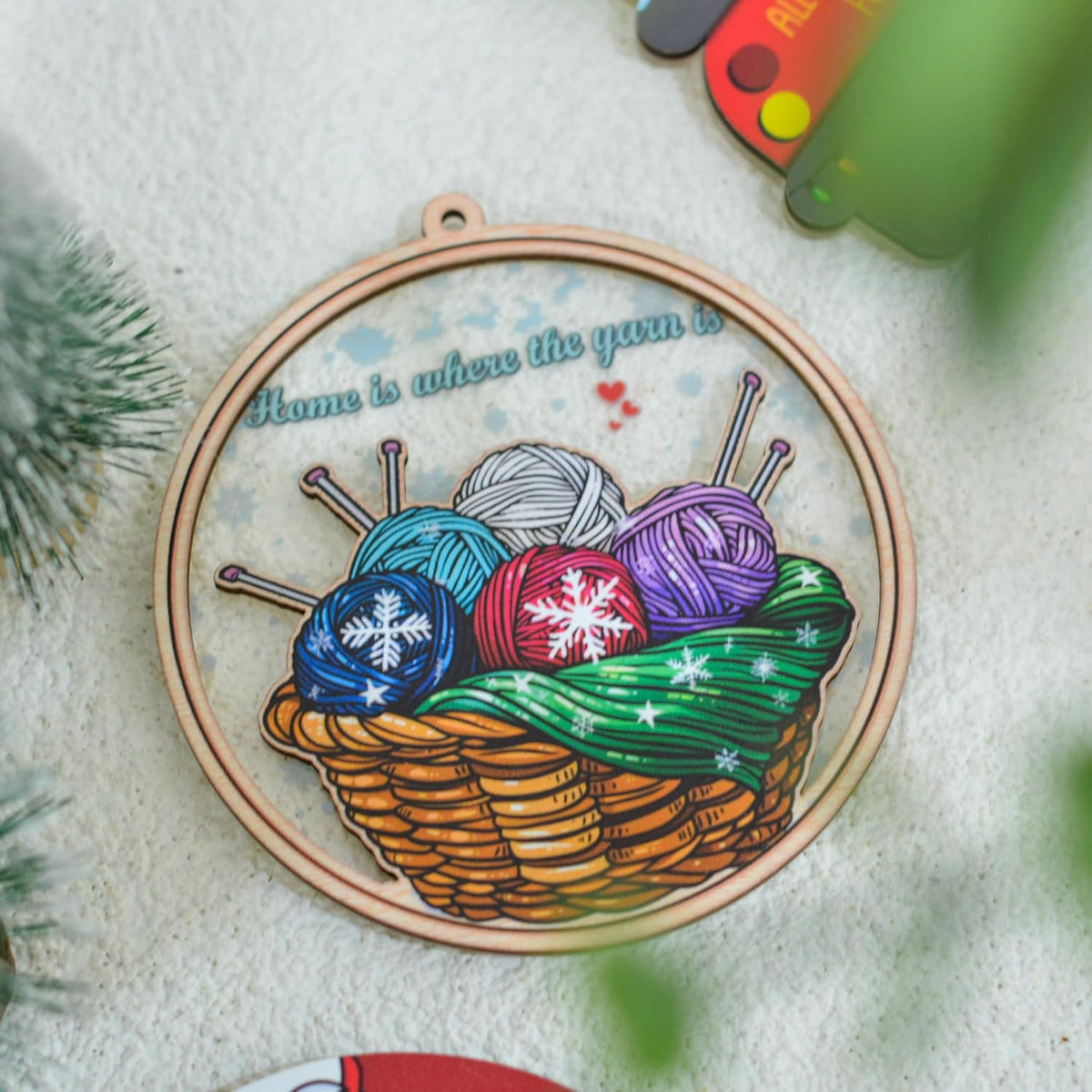 Knitting Christmas Ornament, Christmas Hanging Ornament for Knitting Lovers, Tree Wool Bakset Yarn Christmas Ornaments Gifts, Xmas Gift for Knitting Lovers