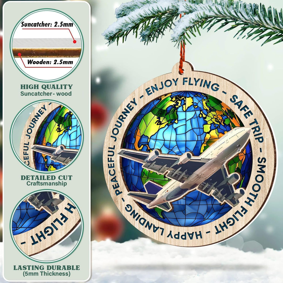 Airplane Christmas Ornaments - Plane Suncatcher - Gifts for Plane Lovers