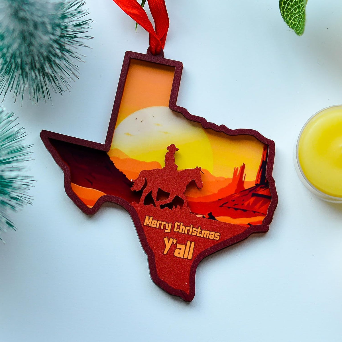 Texas Christmas Ornament, Merry Christmas Y'all Lone Star Keepsake for Christmas Tree, Xmas Gift for Texan Fans