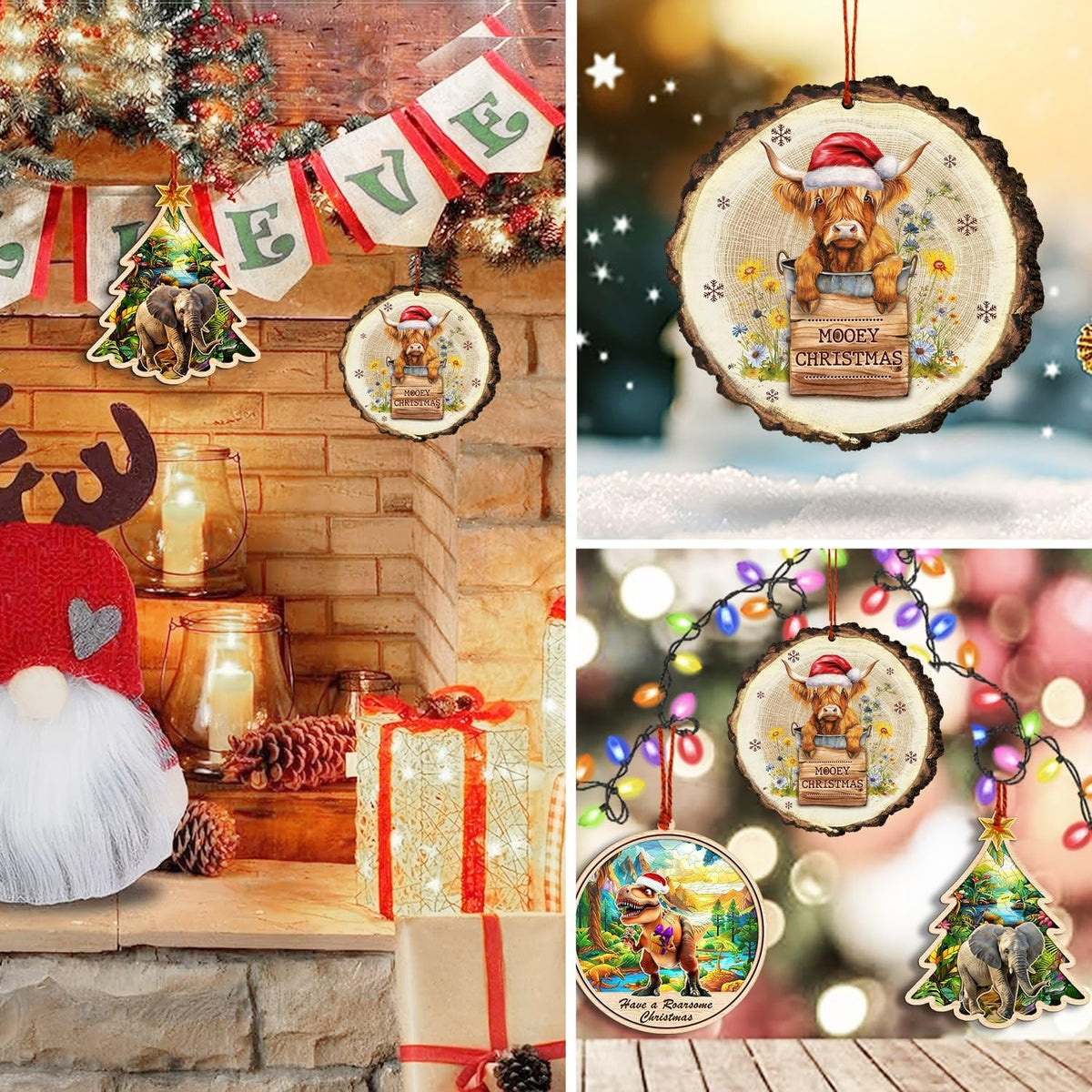 Highland Cow Christmas Ornament, Rustic Farm Animal Tree Decor, Highland Cattle Keepsake Gift for Cow Lovers and Country Home Style
