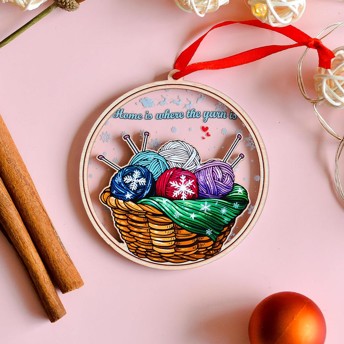 Knitting Christmas Ornament, Christmas Hanging Ornament for Knitting Lovers, Tree Wool Bakset Yarn Christmas Ornaments Gifts, Xmas Gift for Knitting Lovers