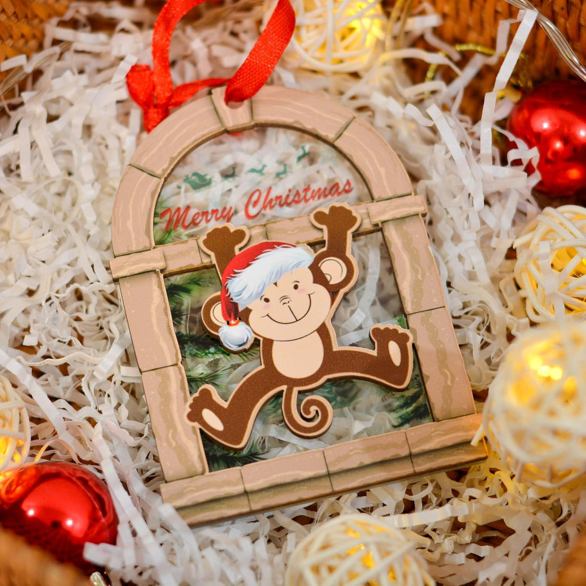 Monkey Christmas Ornament, Cute Animal Tree Decor, Holiday Keepsake Gift for Monkey Lovers and Wildlife Fans