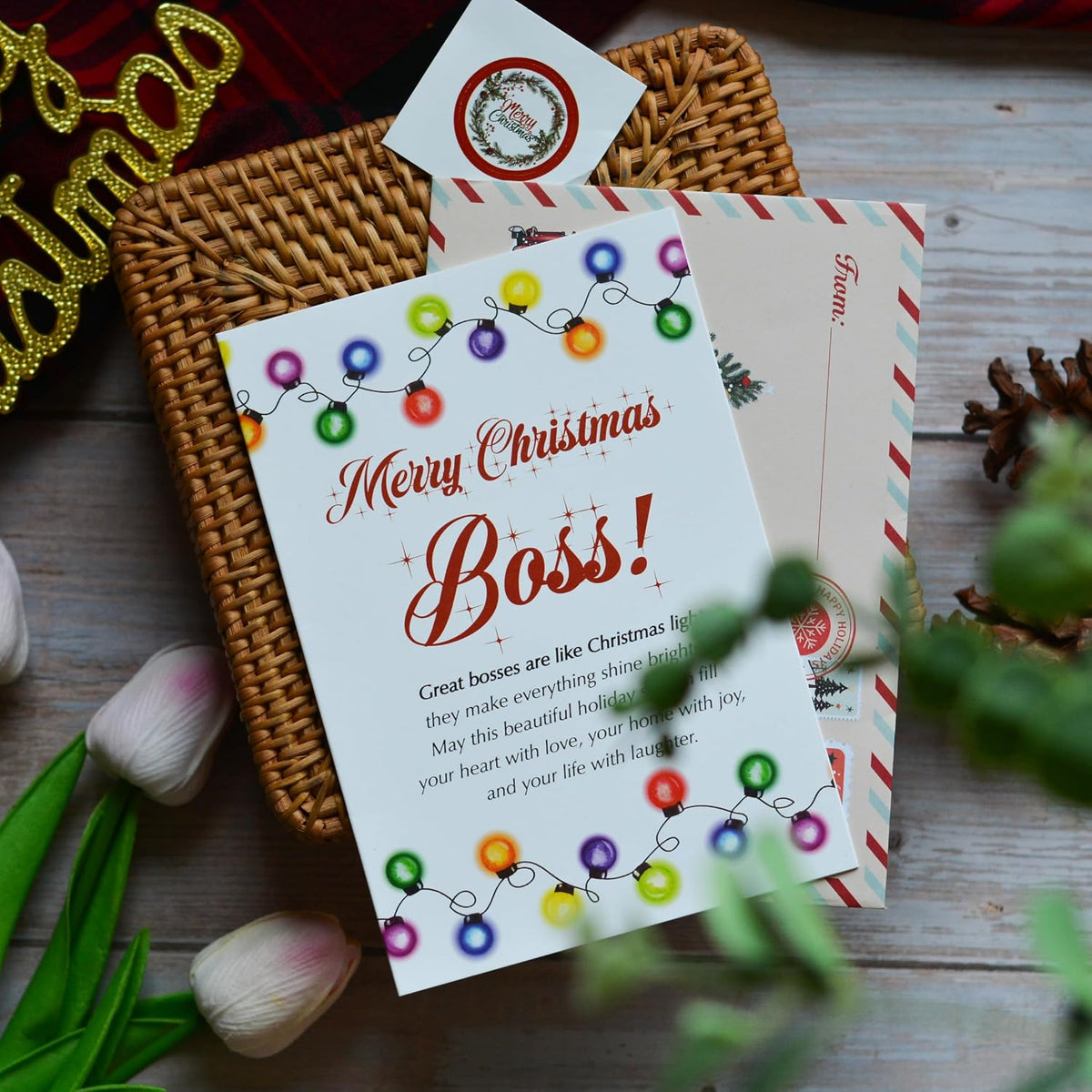 Christmas Card for Boss or Mentor with Envelope and Seal – Merry Holiday Greeting