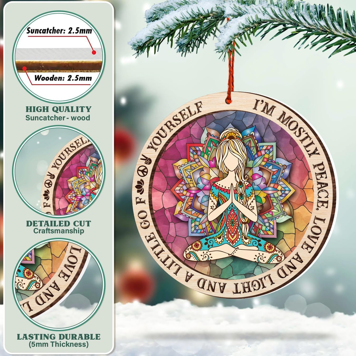 Yoga Christmas Ornament, Namaste Suncatcher Tree Decor, Inspirational Keepsake Gift for Yoga Lovers and Instructors