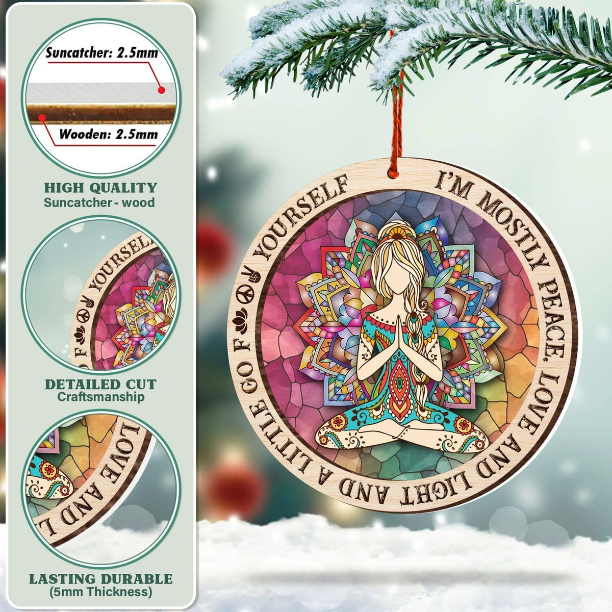 Yoga Christmas Ornament, Namaste Suncatcher Tree Decor, Inspirational Keepsake Gift for Yoga Lovers and Instructors
