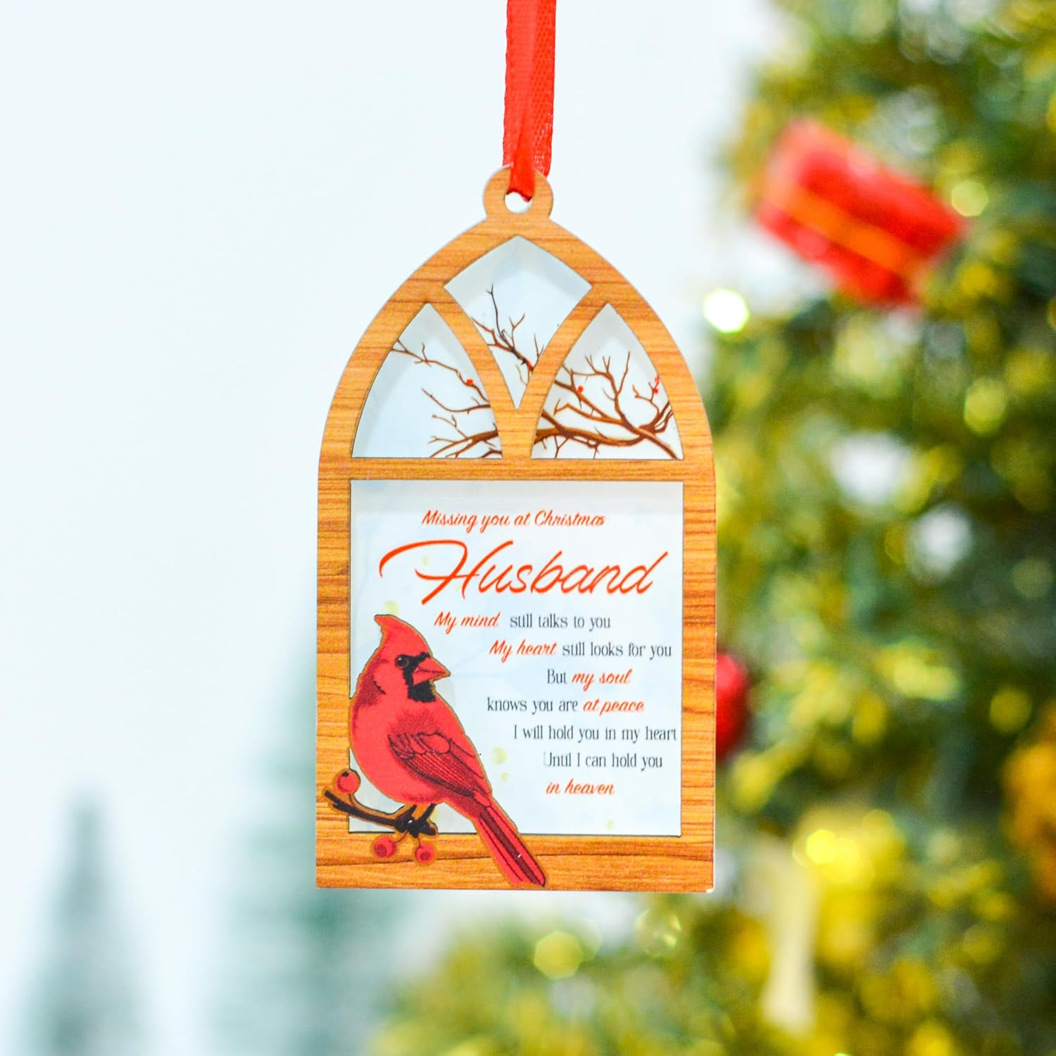 Husband Memorial Christmas Ornament, Cardinal Remembrance Keepsake, Sympathy Gift for Loss of Loved One