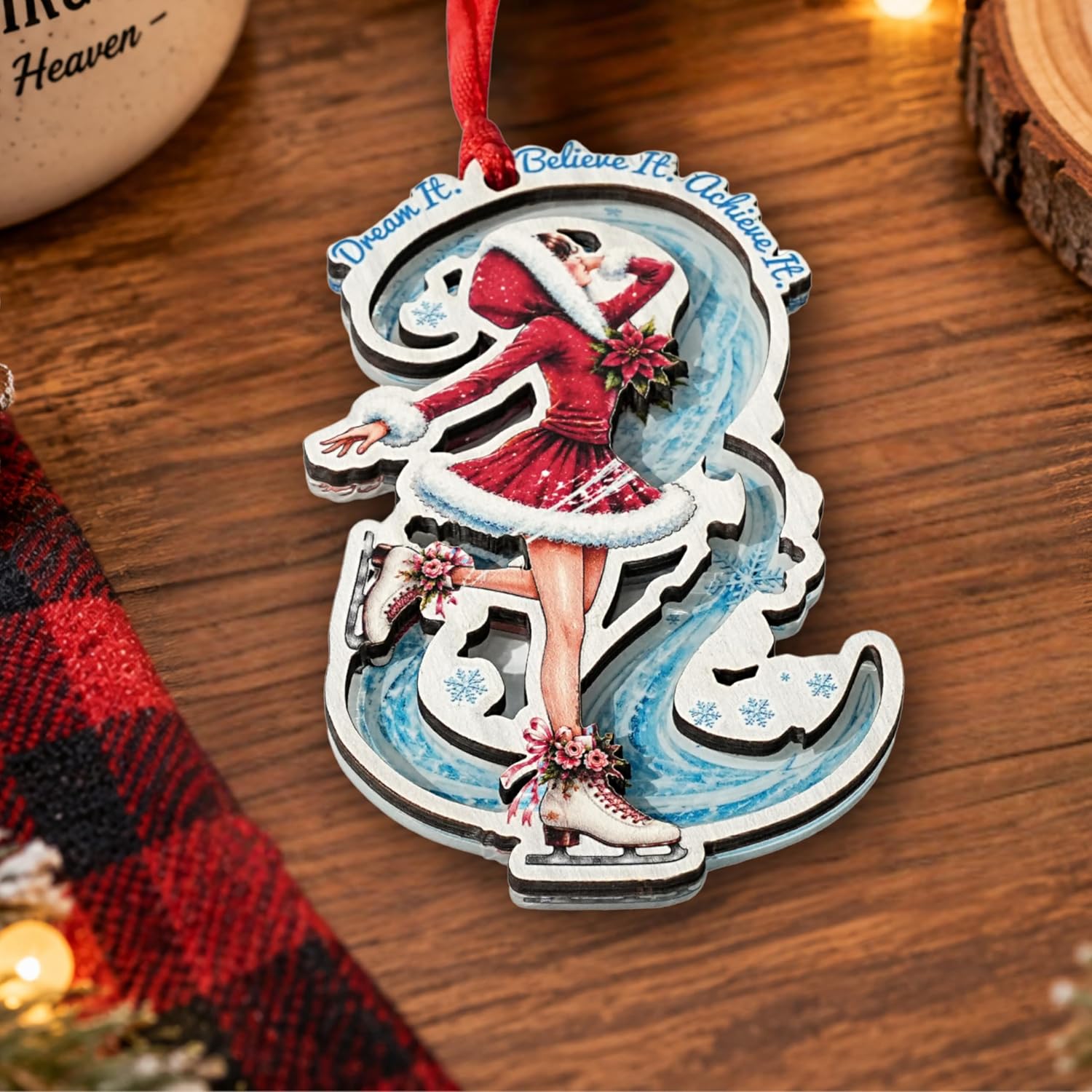 Ice Skate Christmas Ornament 2026, Ice Skating Ornament for Christmas Tree, Skater Gifts, Wood Acrylic Decor
