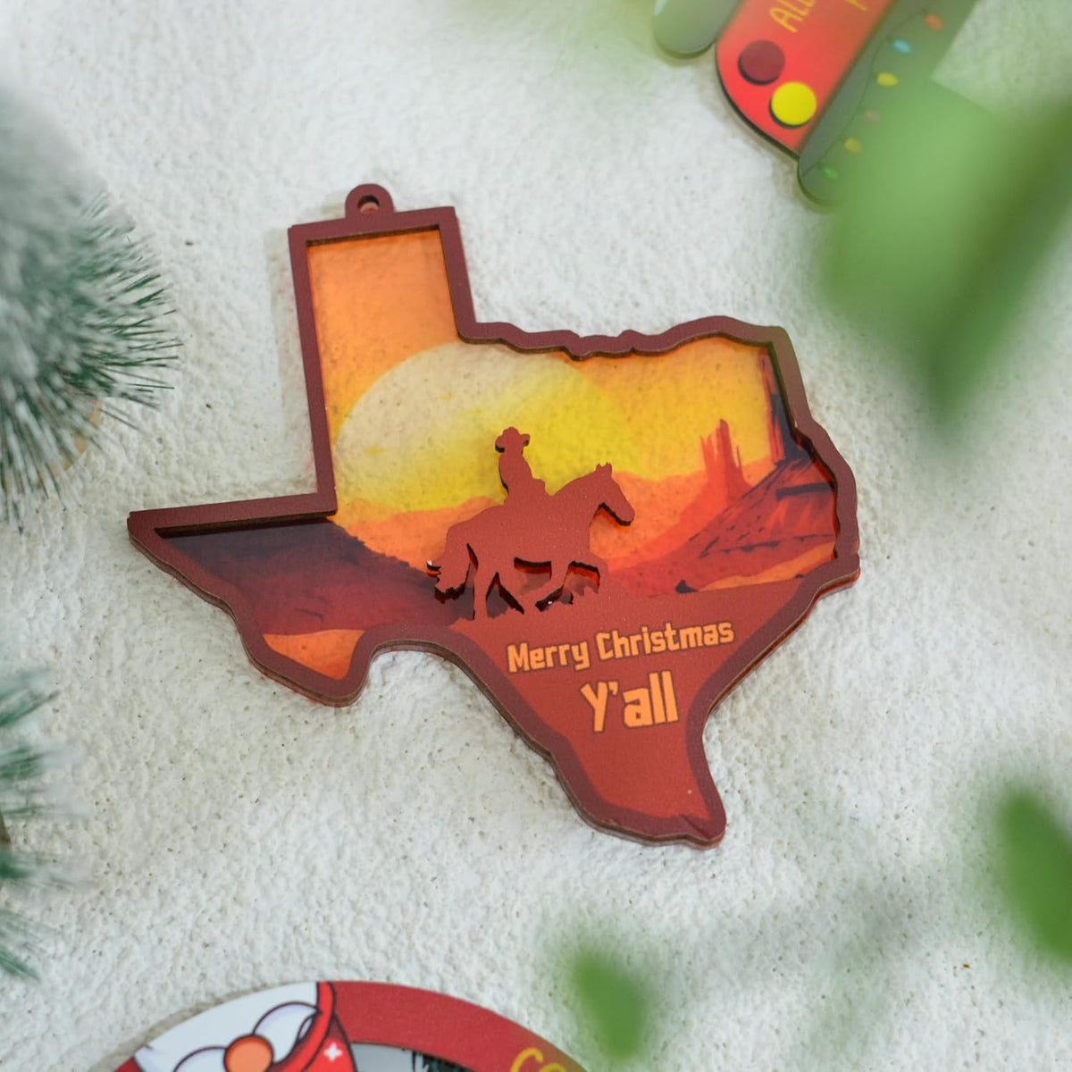 Texas Christmas Ornament, Merry Christmas Y'all Lone Star Keepsake for Christmas Tree, Xmas Gift for Texan Fans