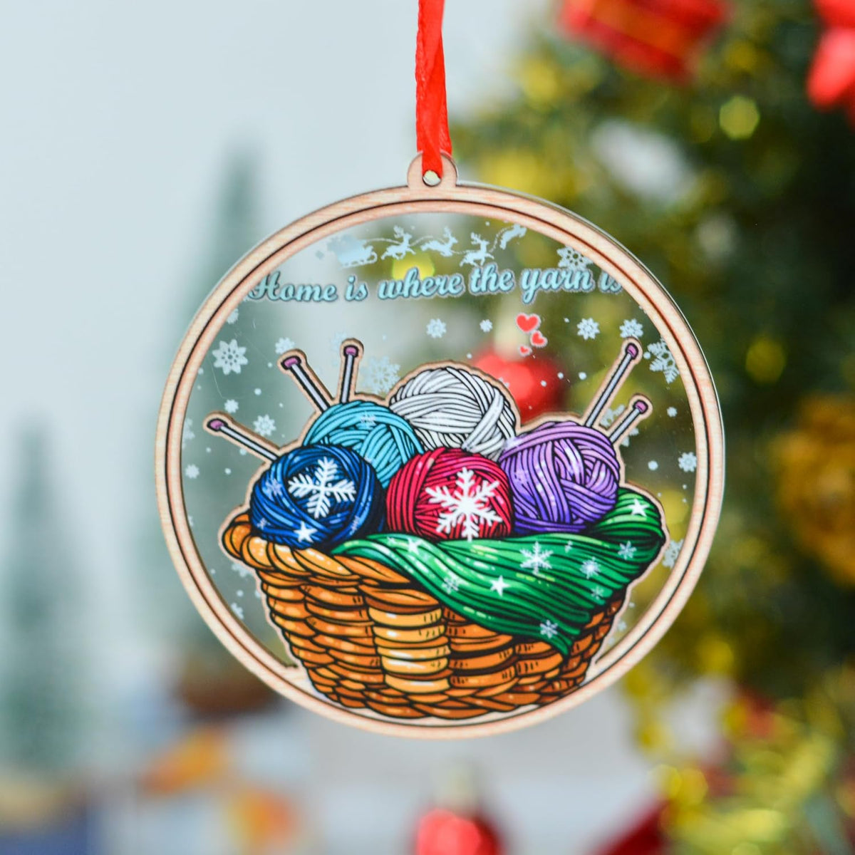 Knitting Christmas Ornament, Christmas Hanging Ornament for Knitting Lovers, Tree Wool Bakset Yarn Christmas Ornaments Gifts, Xmas Gift for Knitting Lovers